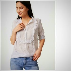 Loft Sz XS Striped Ruffle Bib Shirt